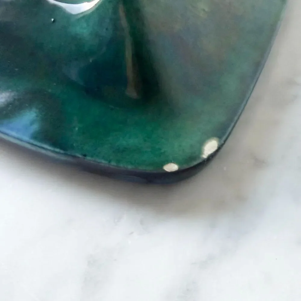 Vintage 1964 Handmade Pottery Ashtray MARLENE Blue Green Drip Glaze Signed